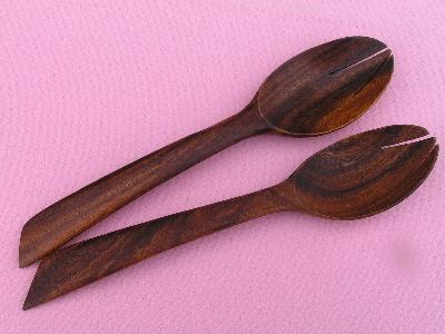 photo of retro vintage teak wood salad set for eight #3