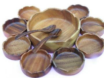 catalog photo of retro vintage teak wood salad set for eight