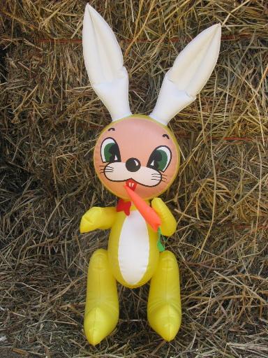 photo of retro vintage yellow duck and bunny rabbit, inflatable Easter decorations #2