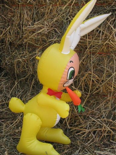 photo of retro vintage yellow duck and bunny rabbit, inflatable Easter decorations #3