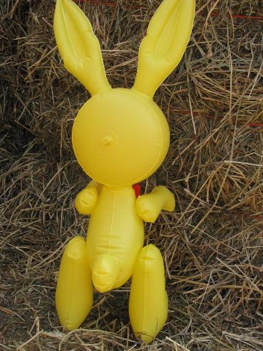 photo of retro vintage yellow duck and bunny rabbit, inflatable Easter decorations #4