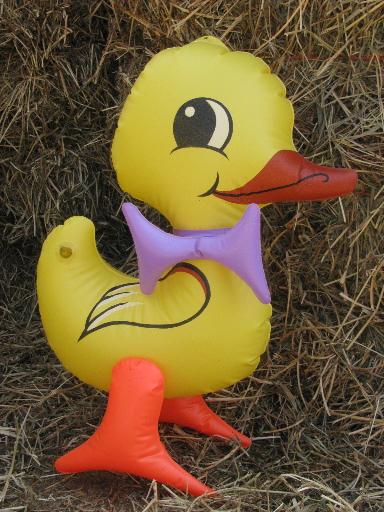 photo of retro vintage yellow duck and bunny rabbit, inflatable Easter decorations #5