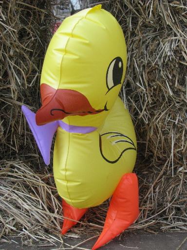 photo of retro vintage yellow duck and bunny rabbit, inflatable Easter decorations #6