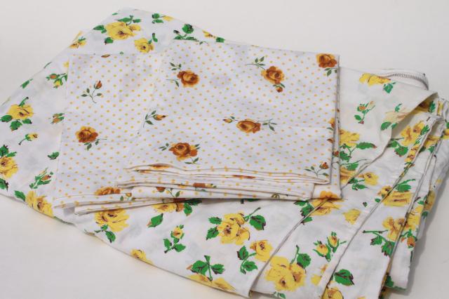 photo of retro vintage yellow roses print pillowcases & cotton duvet / comforter cover #1