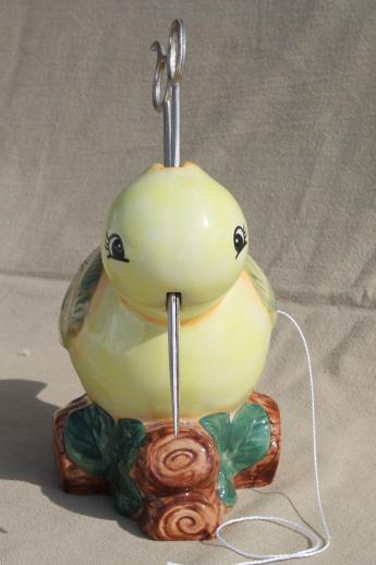 photo of retro yellow bird ceramic string holder to hold twine & scissors beak #2