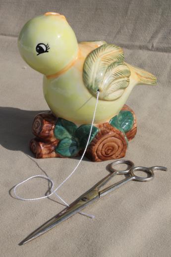 photo of retro yellow bird ceramic string holder to hold twine & scissors beak #5