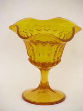 catalog photo of retro yellow colored glass, 60s vintage ruffled bowl candy dish