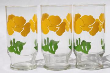 catalog photo of retro yellow poppies print flowers milk glasses, vintage swanky swig tumblers