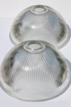 catalog photo of ribbed glass industrial pendant light shades, matched pair large clear glass lamp shade