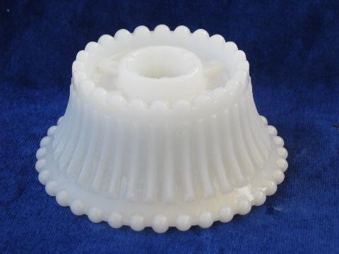 photo of ribs & beads beaded edge pattern, pair vintage milk glass candle holders #2