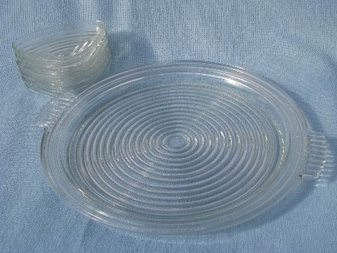 photo of ring pattern Manhattan glass divided dishes & handled serving tray #3