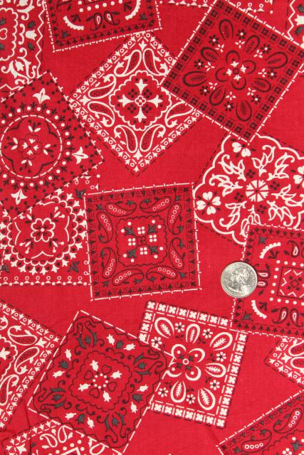 photo of rockabilly vintage red cotton bandana print fabric 36 wide sewing material #1