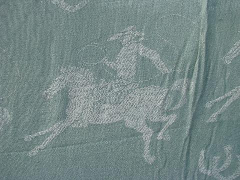 photo of rodeo cowboy vintage 1950s woven cotton bedspread, jadite green #3