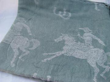 catalog photo of rodeo cowboy vintage 1950s woven cotton bedspread, jadite green