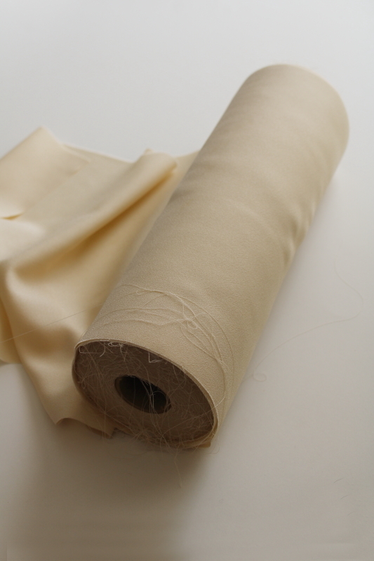 photo of roll of georgette fabric for bridal sewing trim or flowers, faux silk deep ivory poly #1