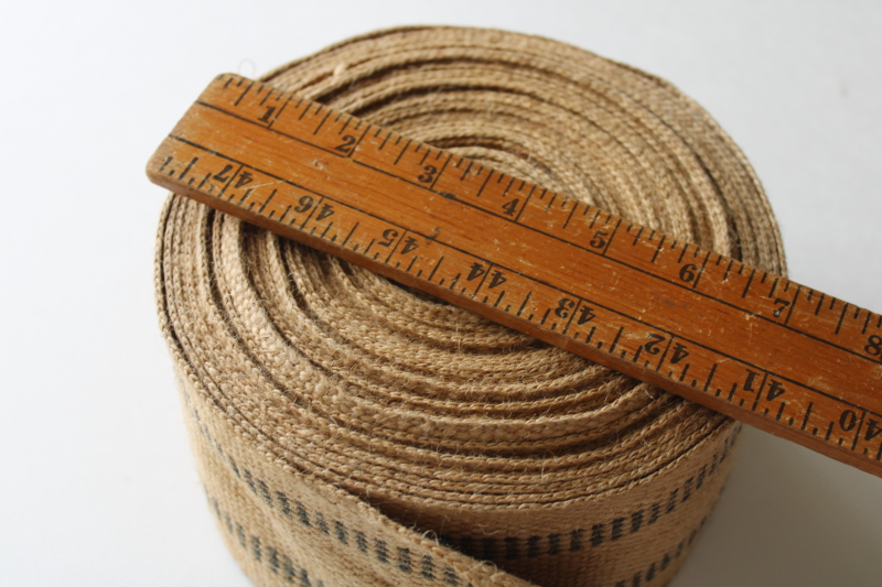 photo of roll of jute webbing, burlap texture natural brown w/ black striping  #2