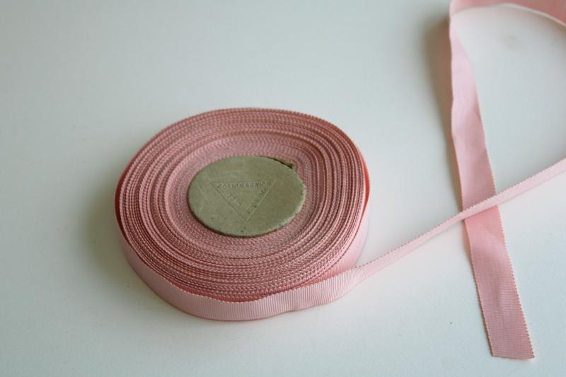 photo of roll of vintage cotton / rayon grosgrain ribbon 3/4 inch wide baby pink #1