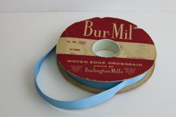 catalog photo of roll of vintage cotton / rayon grosgrain ribbon approx 45 yards light blue