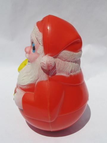 photo of roly-poly plastic Santa Claus, vintage Christmas toy or decoration #2