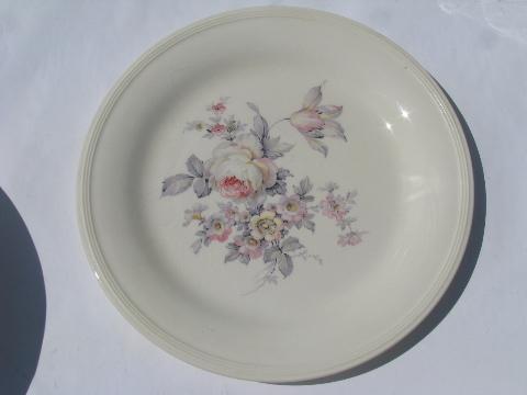 photo of romantic pink & grey roses floral, vintage china plates & platter #2