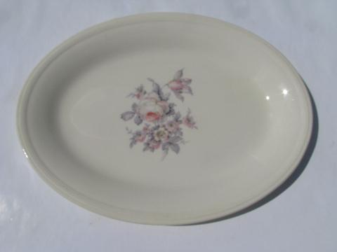 photo of romantic pink & grey roses floral, vintage china plates & platter #3