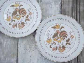 catalog photo of rooster dinner plates, vintage Mikasa Tamago chicken pattern china