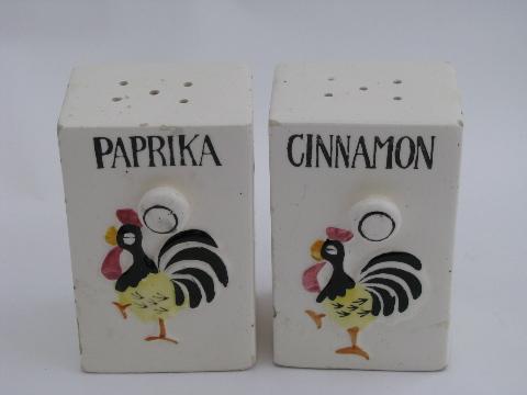 photo of roosters ceramic kitchen spice set shakers, vintage Japan #2