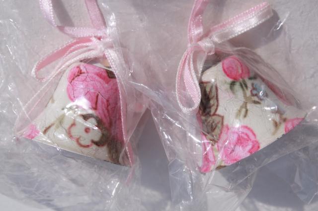 photo of rose flowered chintz print metal wedding bells & jingle bells, vintage craft supplies #3