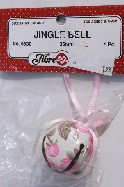 photo of rose flowered chintz print metal wedding bells & jingle bells, vintage craft supplies #9