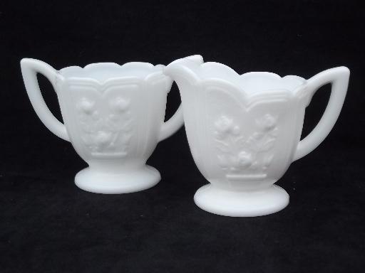 photo of rose leaf milk glass cream pitcher and sugar set, vintage Imperial glass #1