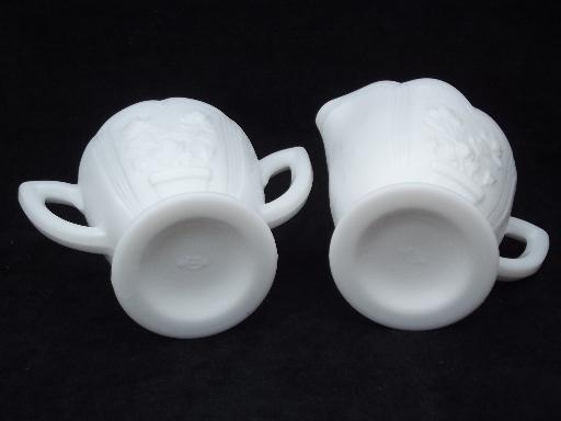 photo of rose leaf milk glass cream pitcher and sugar set, vintage Imperial glass #3