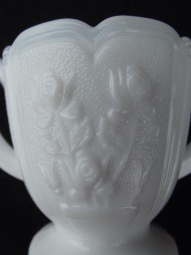 photo of rose leaf milk glass cream pitcher and sugar set, vintage Imperial glass #5