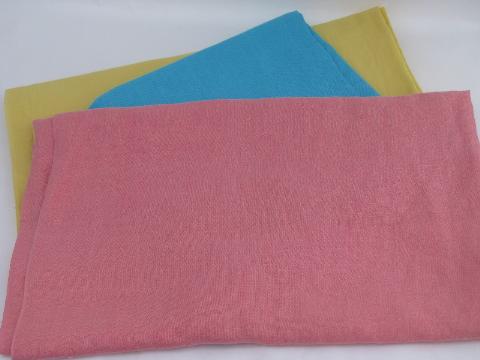 photo of rose pink / aqua / butter yellow linen weave cotton, rayon blend fabric lot #1