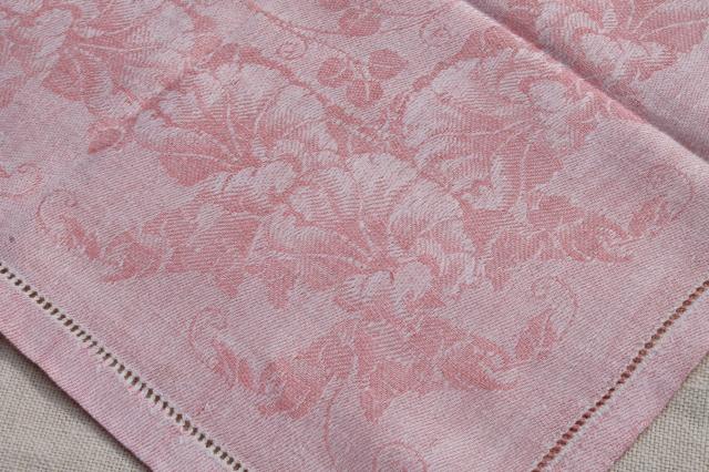 photo of rose pink cotton damask cloth luncheon napkins, vintage fabric napkin set #3