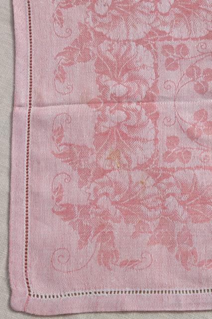 photo of rose pink cotton damask cloth luncheon napkins, vintage fabric napkin set #5