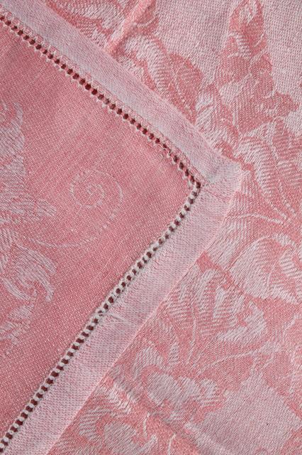 photo of rose pink cotton damask cloth luncheon napkins, vintage fabric napkin set #6