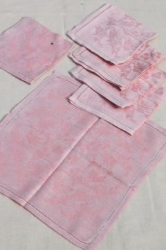 catalog photo of rose pink cotton damask cloth luncheon napkins, vintage fabric napkin set