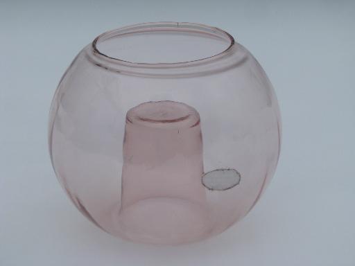 photo of rose pink flower / candle bowl vase, hand-blown glass L E Smith label #1