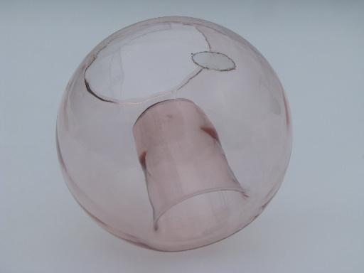 photo of rose pink flower / candle bowl vase, hand-blown glass L E Smith label #2