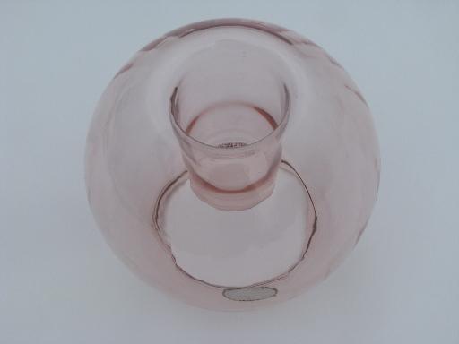 photo of rose pink flower / candle bowl vase, hand-blown glass L E Smith label #4