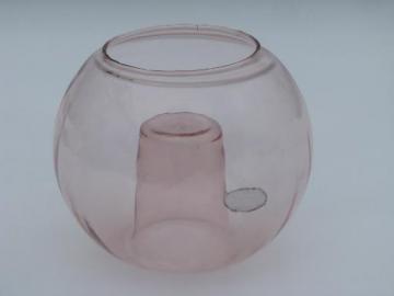 catalog photo of rose pink flower / candle bowl vase, hand-blown glass L E Smith label