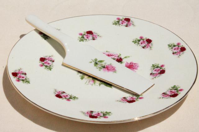 photo of rose sprig Baum Bros China cake plate & dessert server, vintage cottage style #1