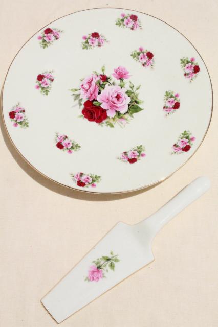photo of rose sprig Baum Bros China cake plate & dessert server, vintage cottage style #3