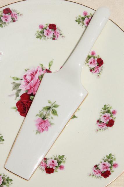 photo of rose sprig Baum Bros China cake plate & dessert server, vintage cottage style #5
