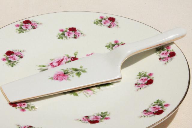 photo of rose sprig Baum Bros China cake plate & dessert server, vintage cottage style #7