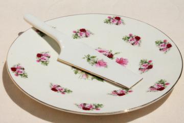 catalog photo of rose sprig Baum Bros China cake plate & dessert server, vintage cottage style