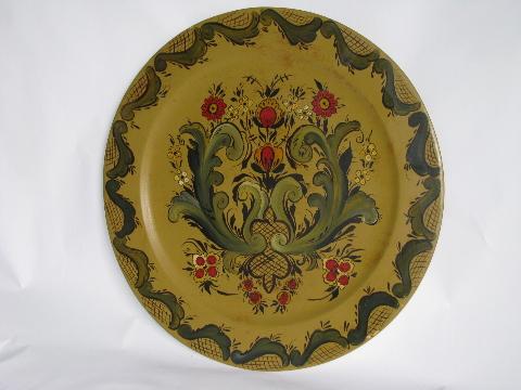 photo of rosemaled hand-painted vintage wood charger plate made in Wisconsin #1