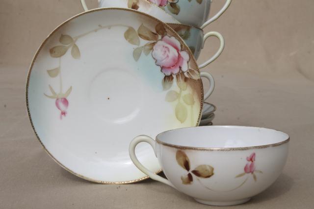 photo of roses & gold moriage hand painted Nippon china, antique vintage tea cups & saucers #4