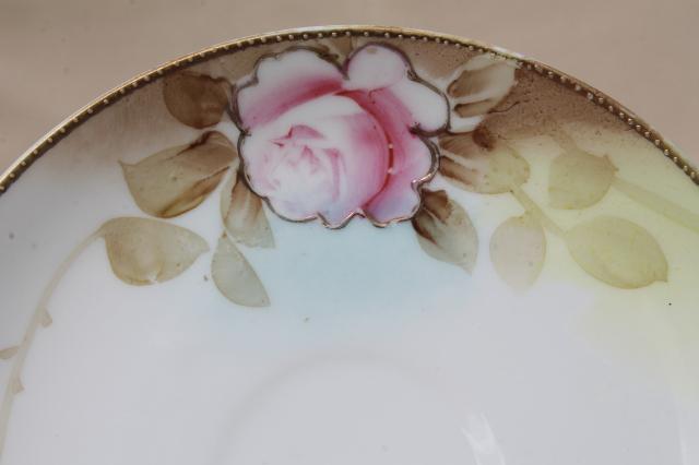 photo of roses & gold moriage hand painted Nippon china, antique vintage tea cups & saucers #5