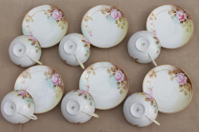 photo of roses & gold moriage hand painted Nippon china, antique vintage tea cups & saucers #6